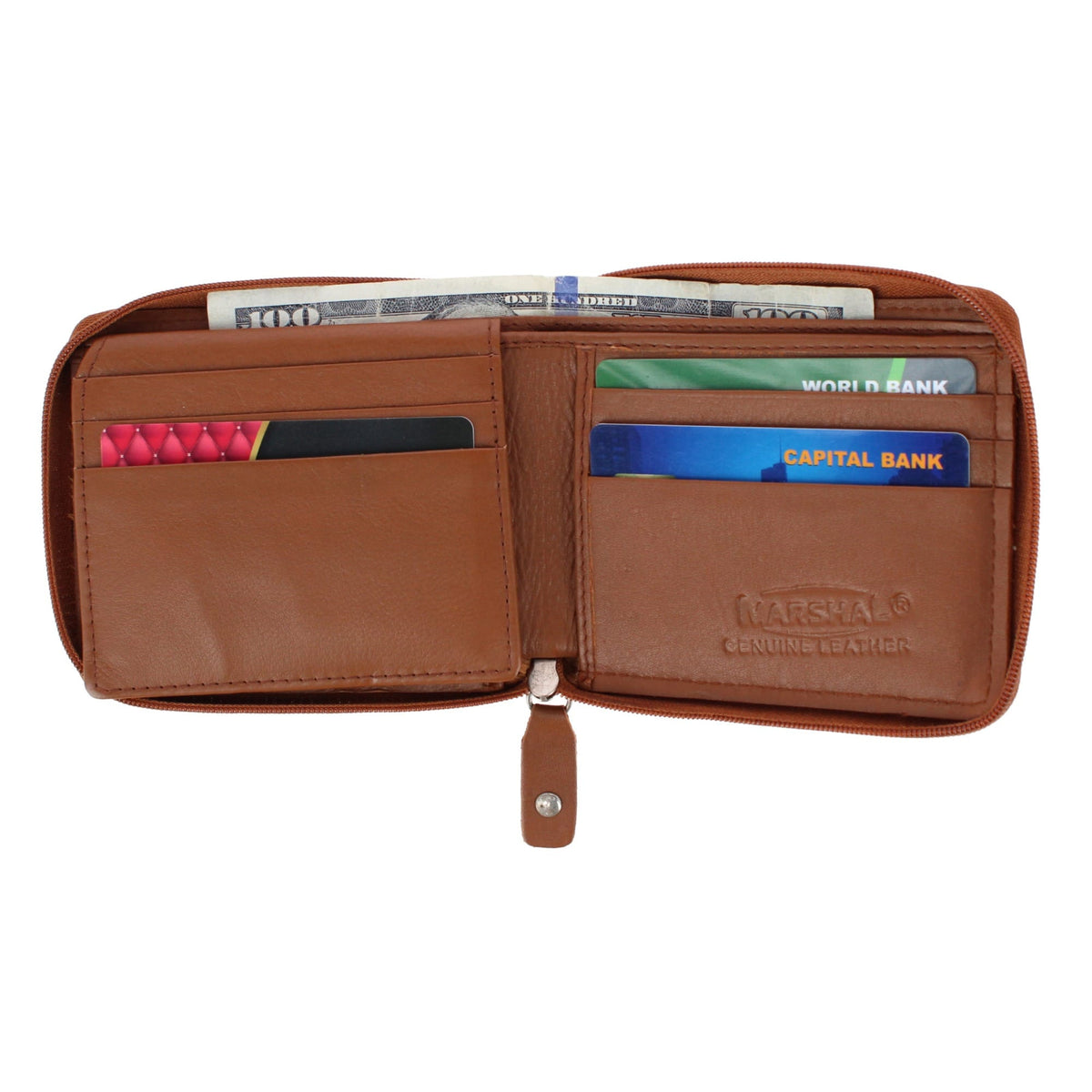 CTM® Men's RFID Leather Zip Around Bifold Wallet by Swiss Marshall - Tan