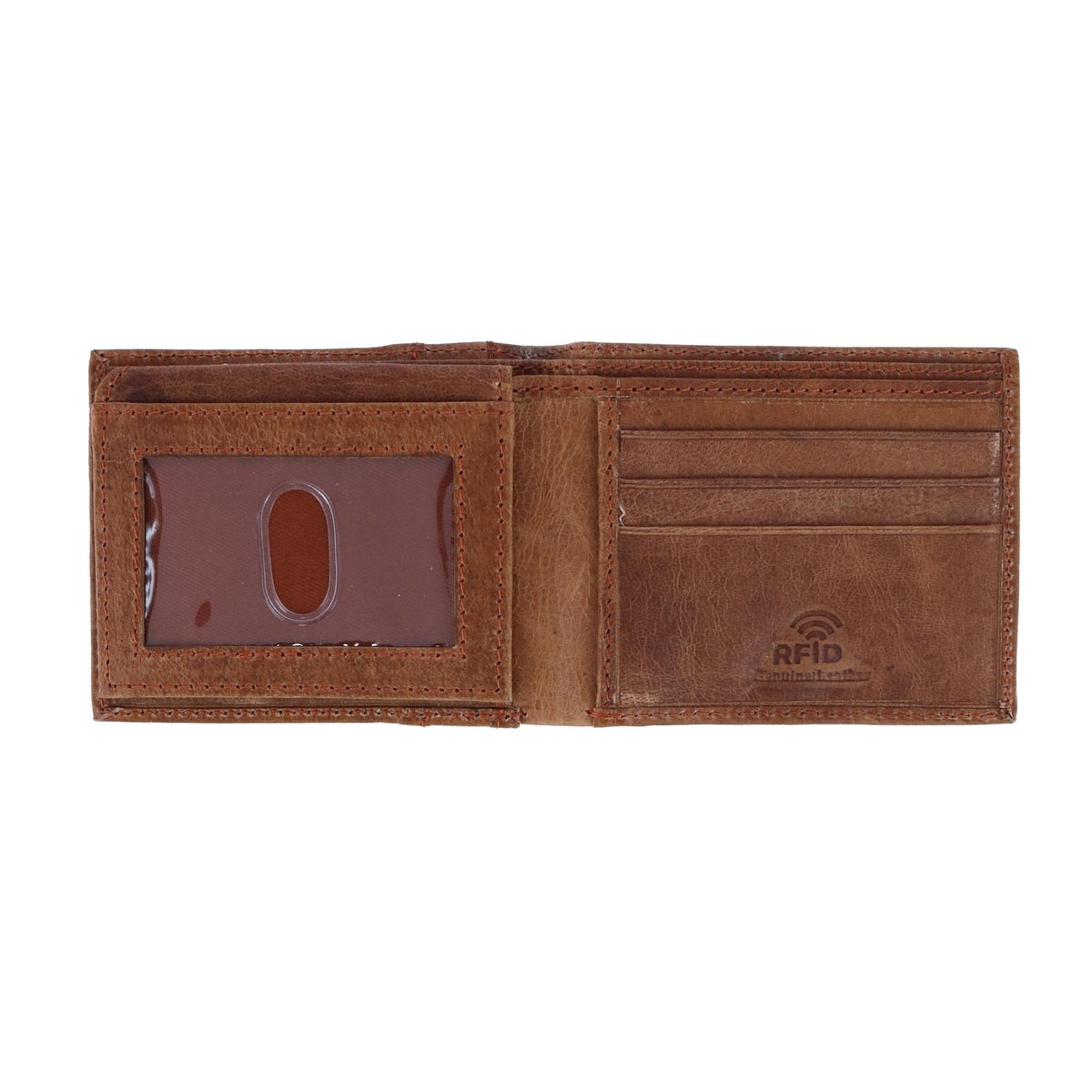 CTM® Men's RFID USA Embossed Leather Bifold Wallet - Tan