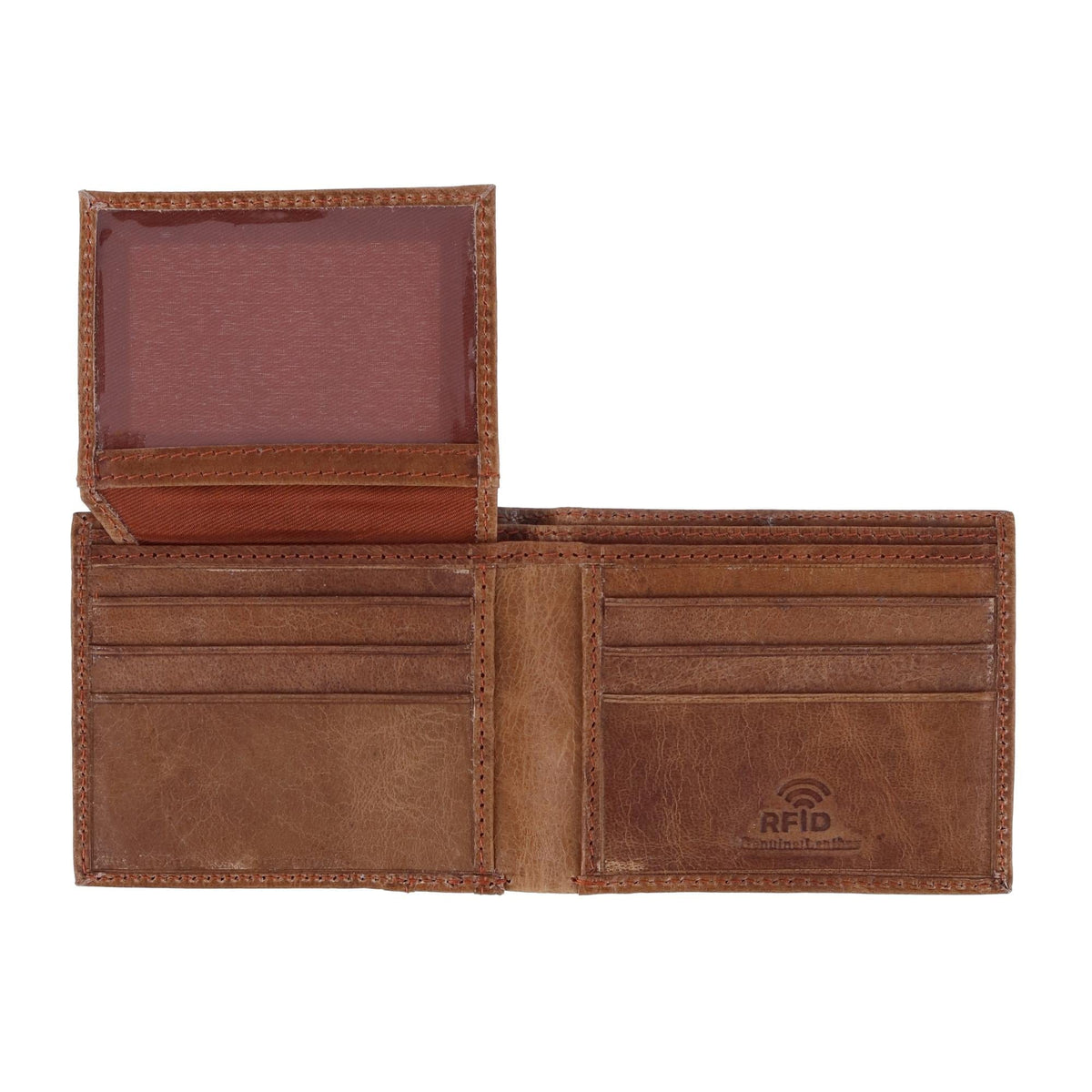 CTM® Men's RFID USA Embossed Leather Bifold Wallet - Tan