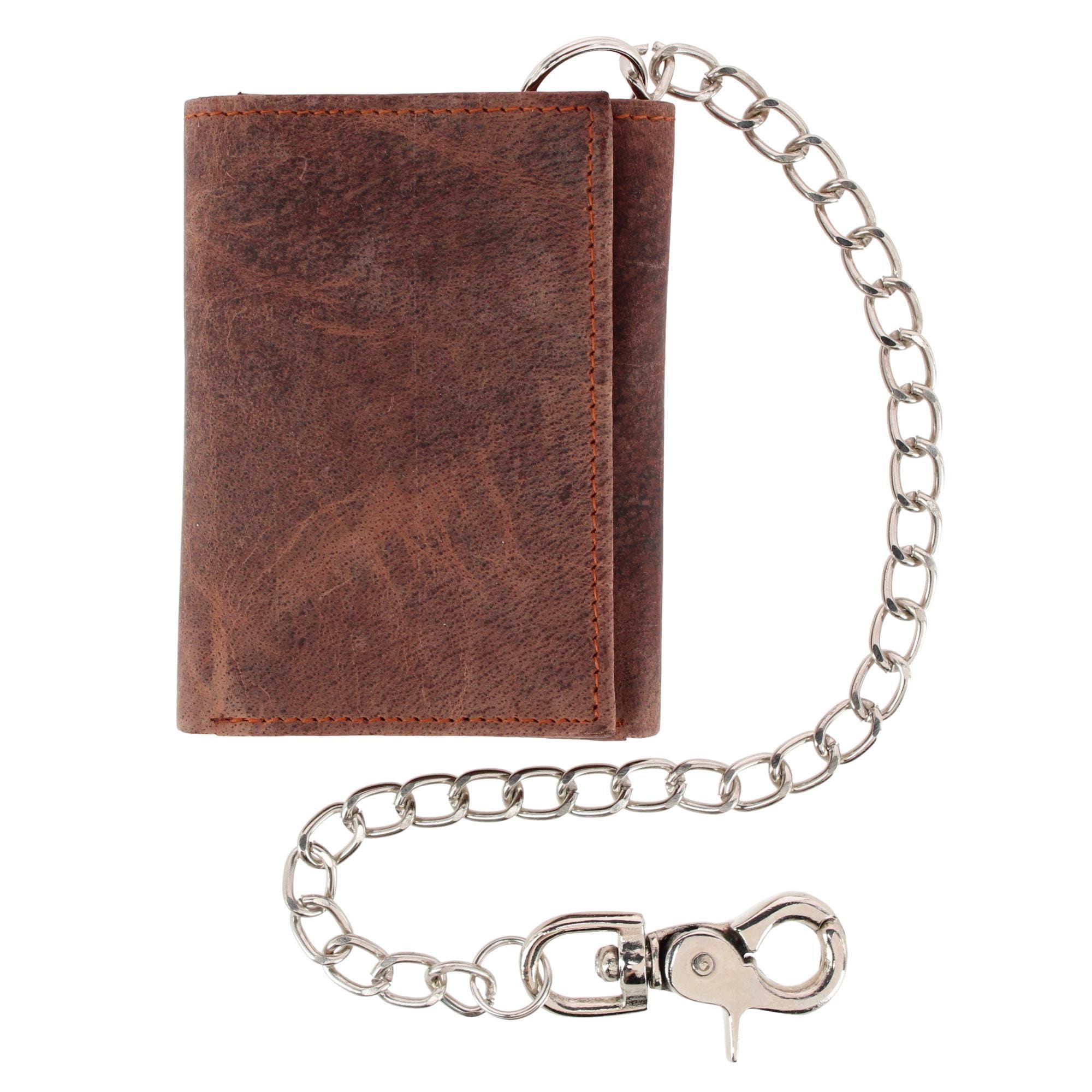 CTM® Men's RFID Trifold Leather Biker Wallet with Silver Chain