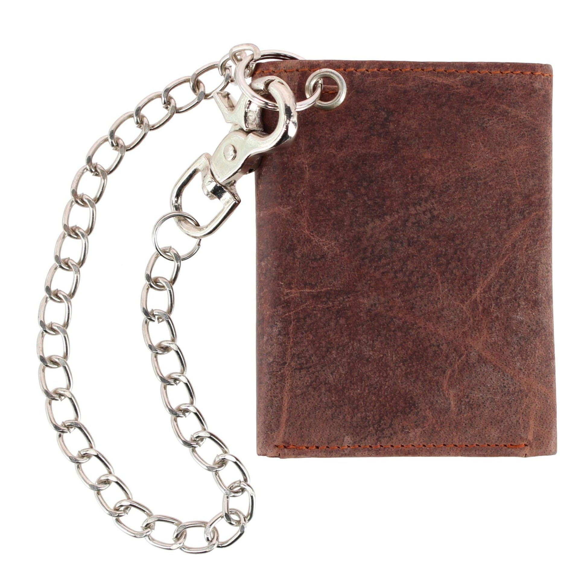 CTM® Men's RFID Trifold Leather Biker Wallet with Silver Chain - Brown