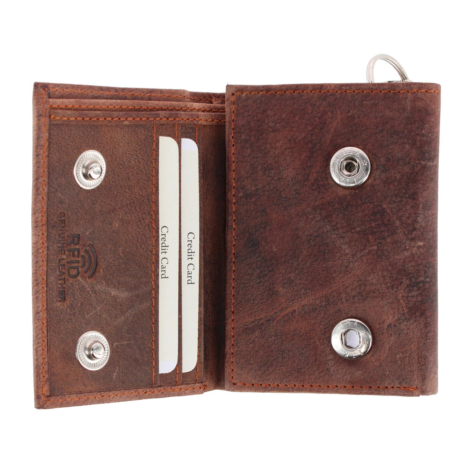 CTM® Men's RFID Trifold Leather Biker Wallet with Silver Chain - Brown