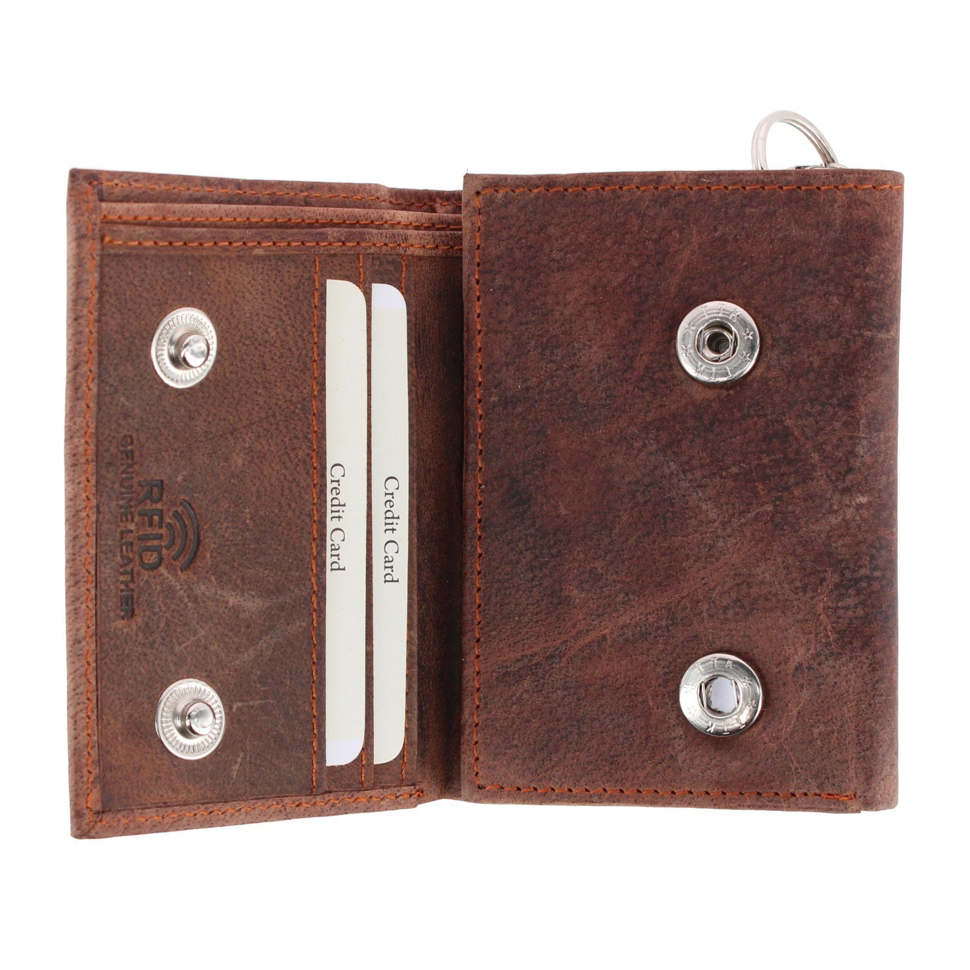 CTM® Men's RFID Trifold Leather Biker Wallet with Silver Chain - Brown