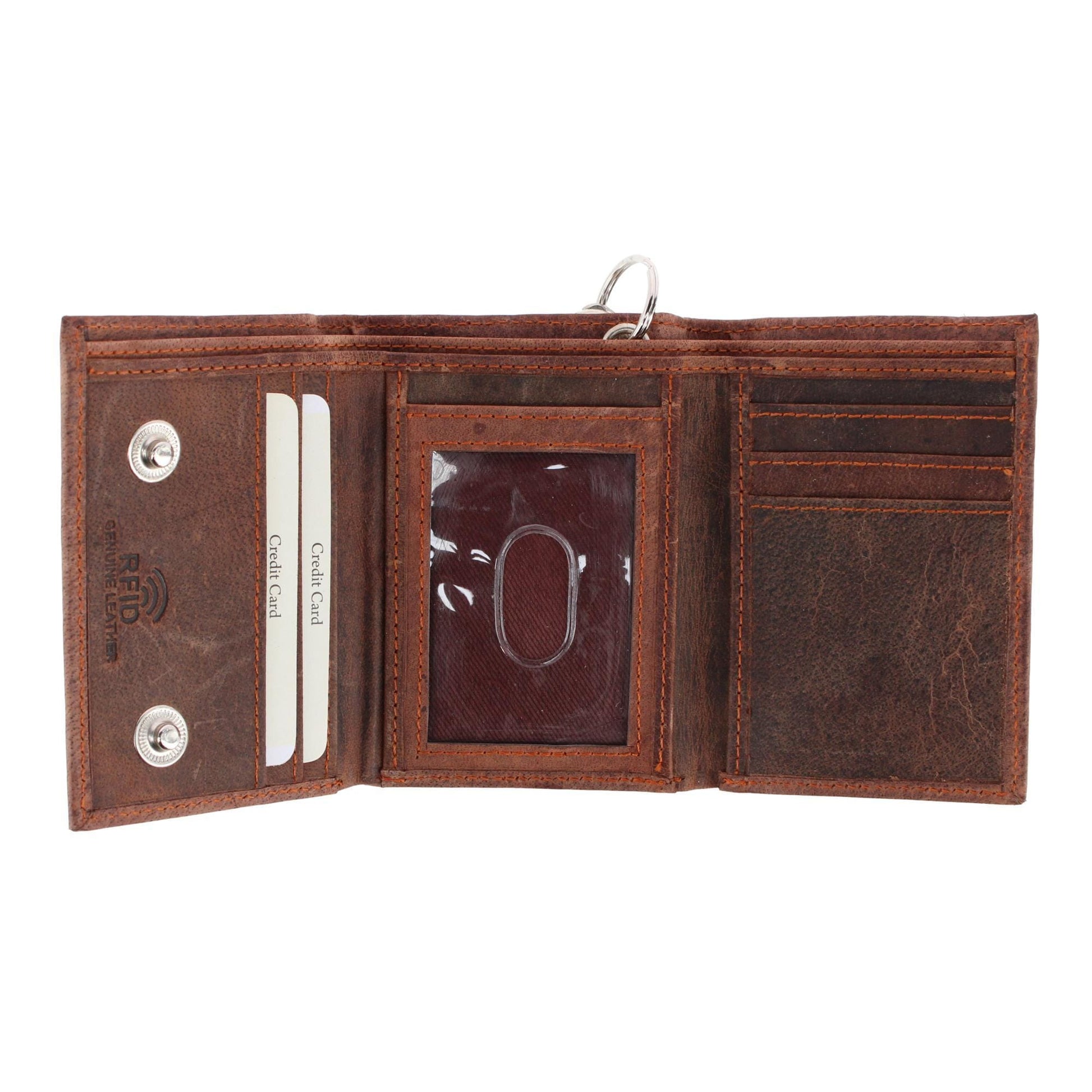 CTM® Men's RFID Trifold Leather Biker Wallet with Silver Chain - Brown