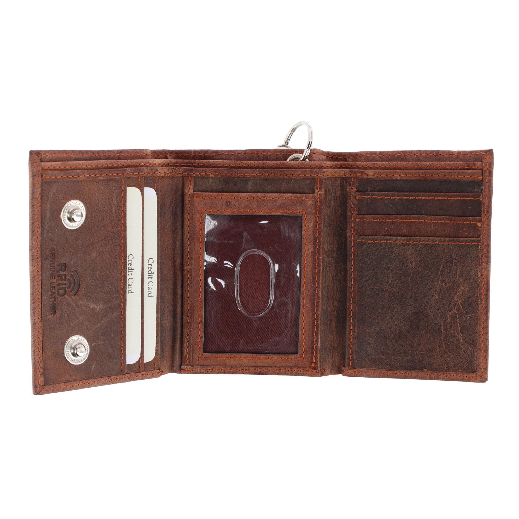 CTM® Men's RFID Trifold Leather Biker Wallet with Silver Chain - Brown