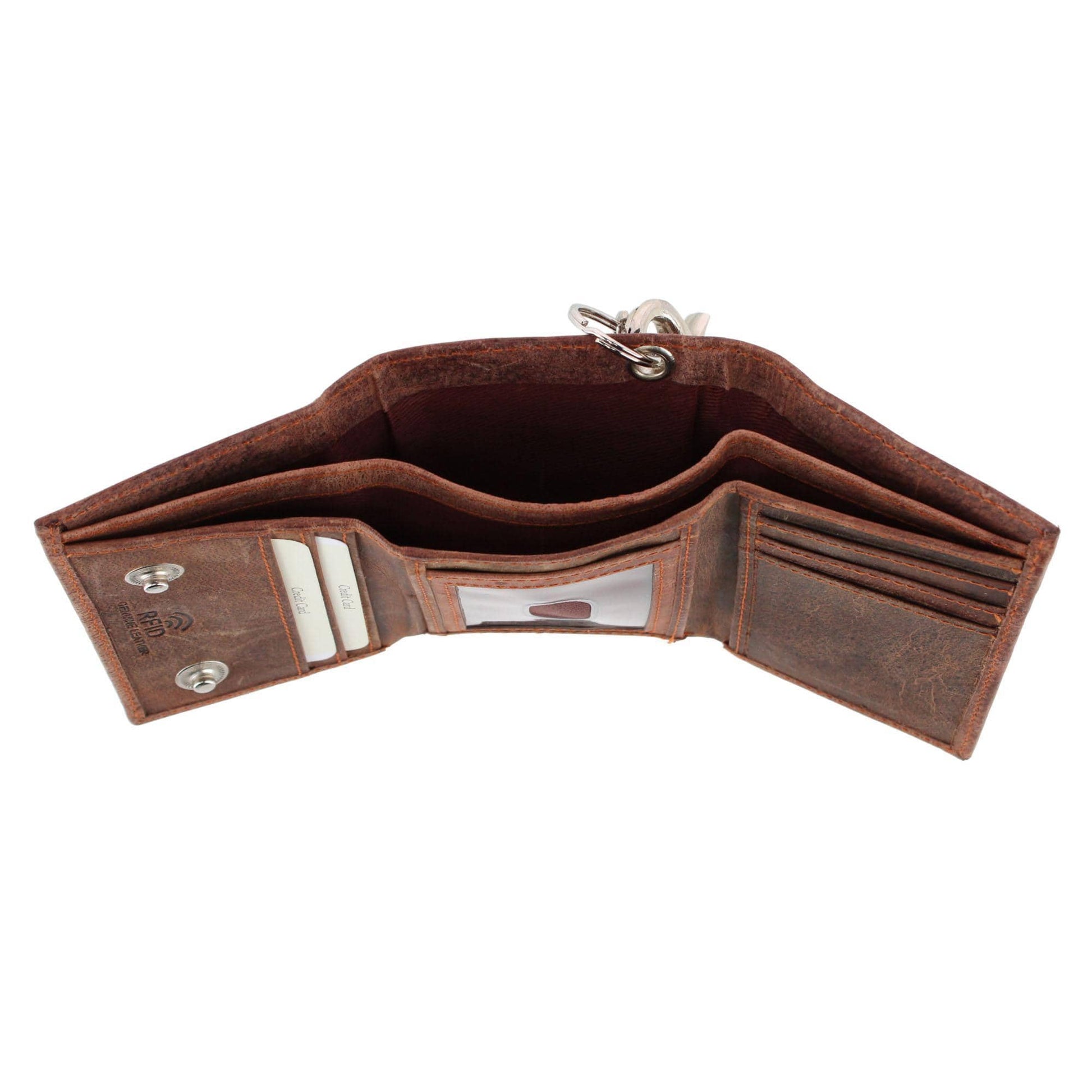 CTM® Men's RFID Trifold Leather Biker Wallet with Silver Chain - Brown