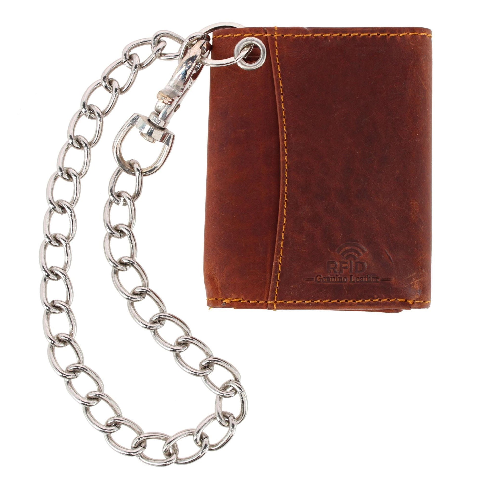 CTM® Men's RFID Trifold Leather Biker Wallet with Silver Chain - Tan