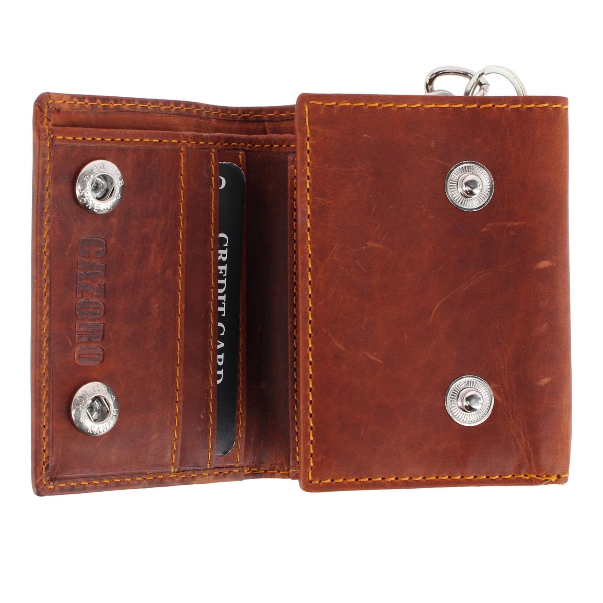 CTM® Men's RFID Trifold Leather Biker Wallet with Silver Chain - Tan