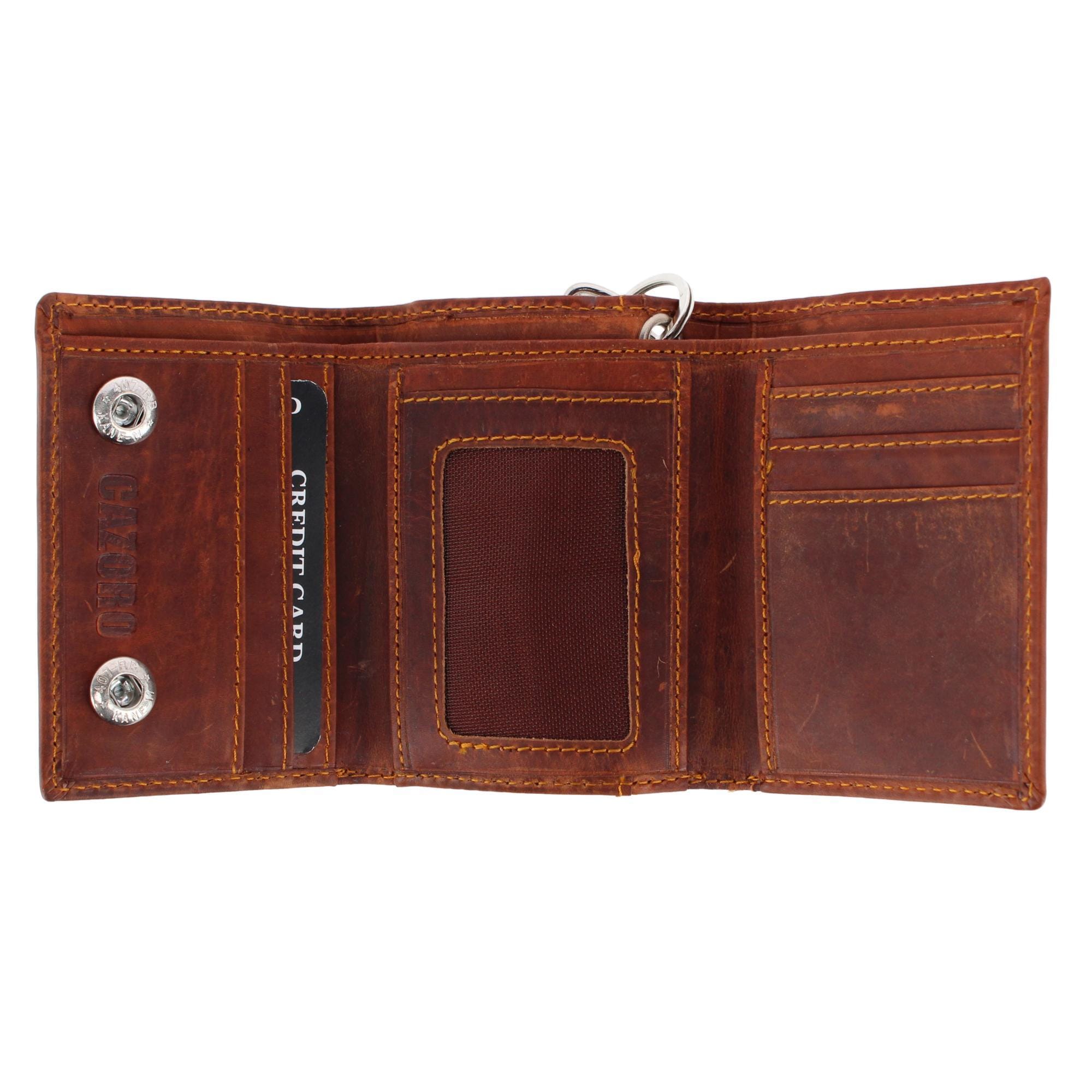 CTM® Men's RFID Trifold Leather Biker Wallet with Silver Chain - Tan