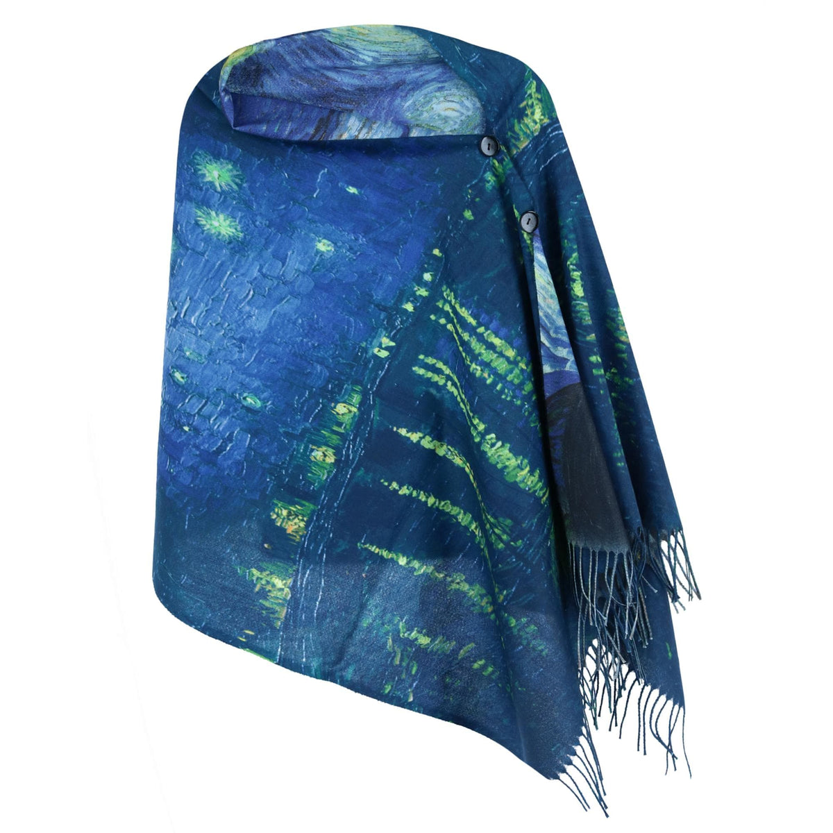 The Magic Scarf Company Women's Reversible Sueded Van Gogh Button Shawl - Blue