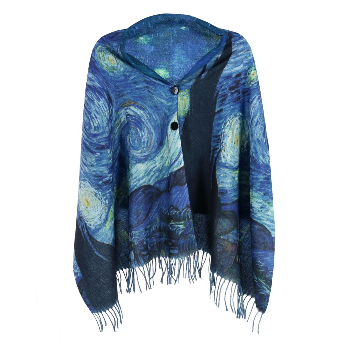 The Magic Scarf Company Women's Reversible Sueded Van Gogh Button Shawl - Blue