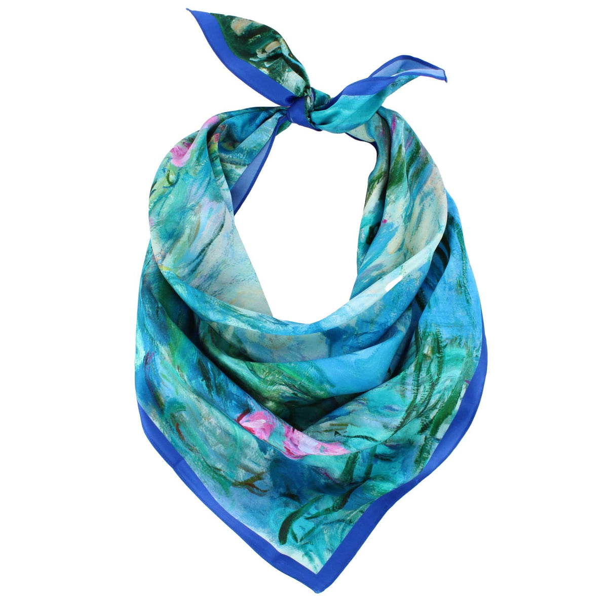 The Magic Scarf Company Women's Monet Water Lillies Print Silky Square Scarf - Blue
