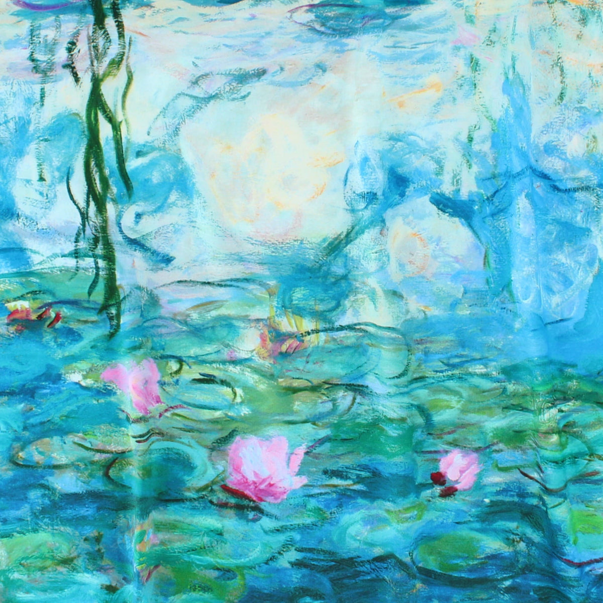 The Magic Scarf Company Women's Monet Water Lillies Print Silky Square Scarf - Blue