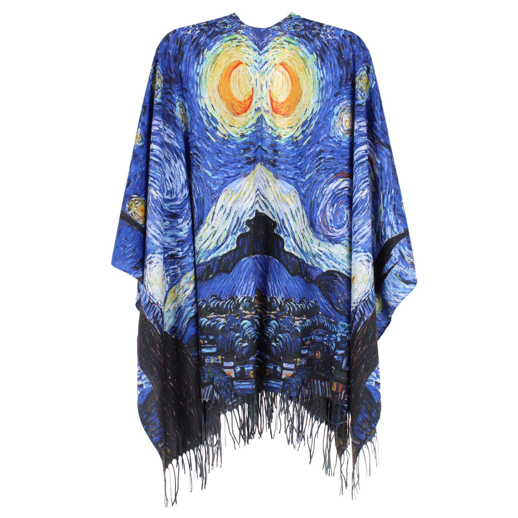 The Magic Scarf Company Women's Van Gogh Starry Night Print Ruana Shawl Cape - Blue