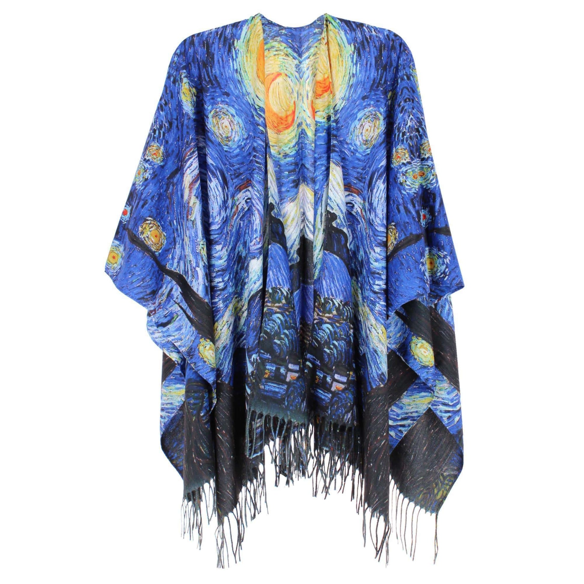 The Magic Scarf Company Women's Van Gogh Starry Night Print Ruana Shawl Cape - Women's Van Gogh Starry Night Print Ruana Shawl Cape