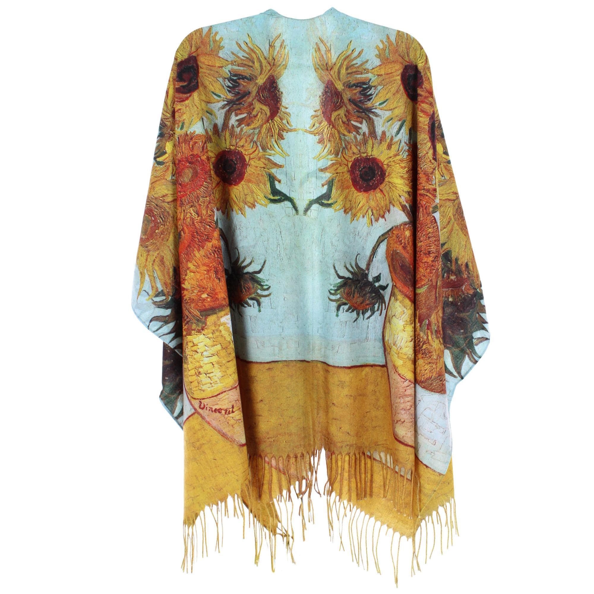 The Magic Scarf Company Women's Van Gogh Sunflowers Print Ruana Shawl Cape - Yellow Multi