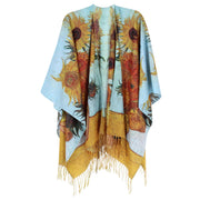 Women's Van Gogh Sunflowers Print Ruana Shawl Cape