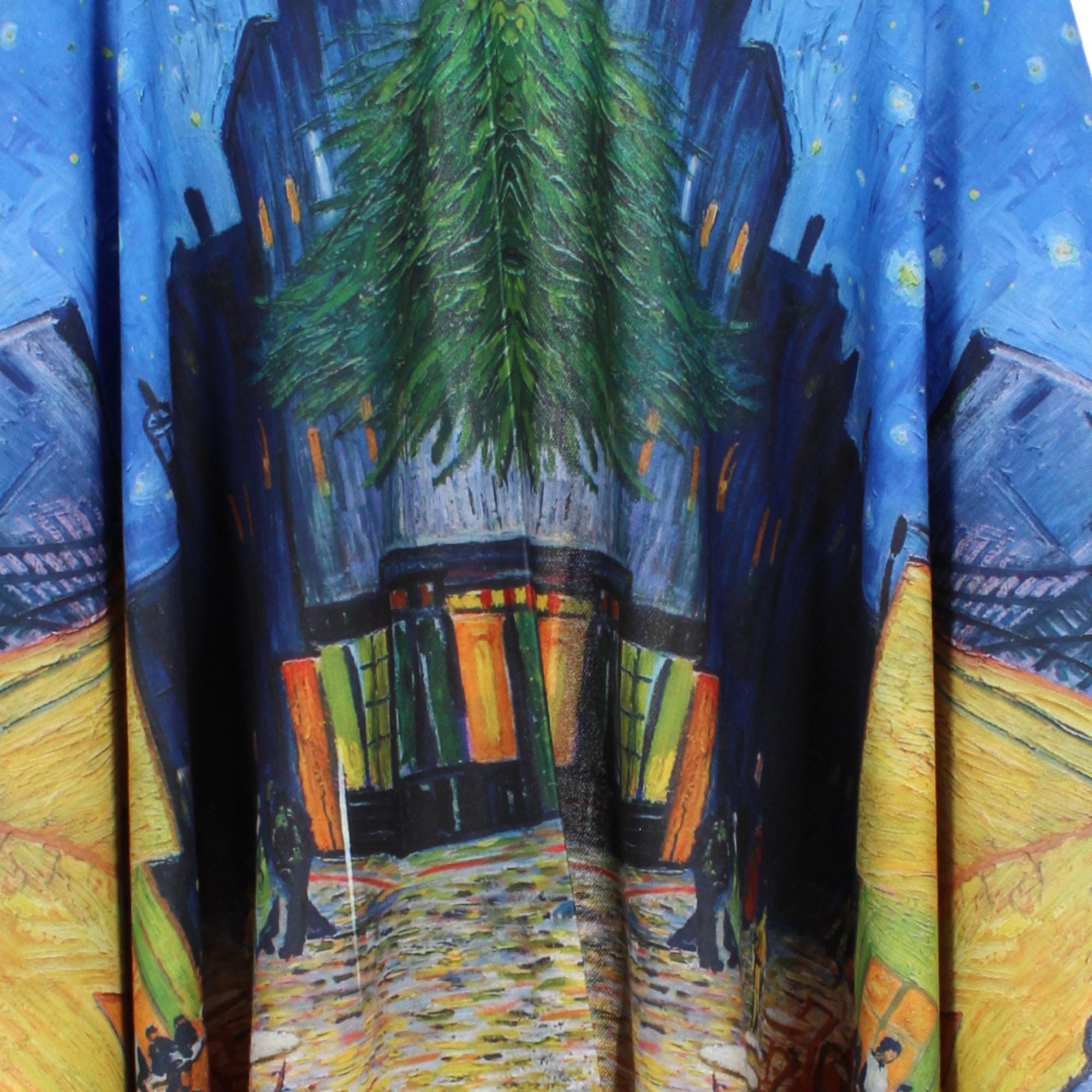 The Magic Scarf Company Women's Van Gogh Cafe Terrace Print Ruana Shawl Cape - Blue Multi