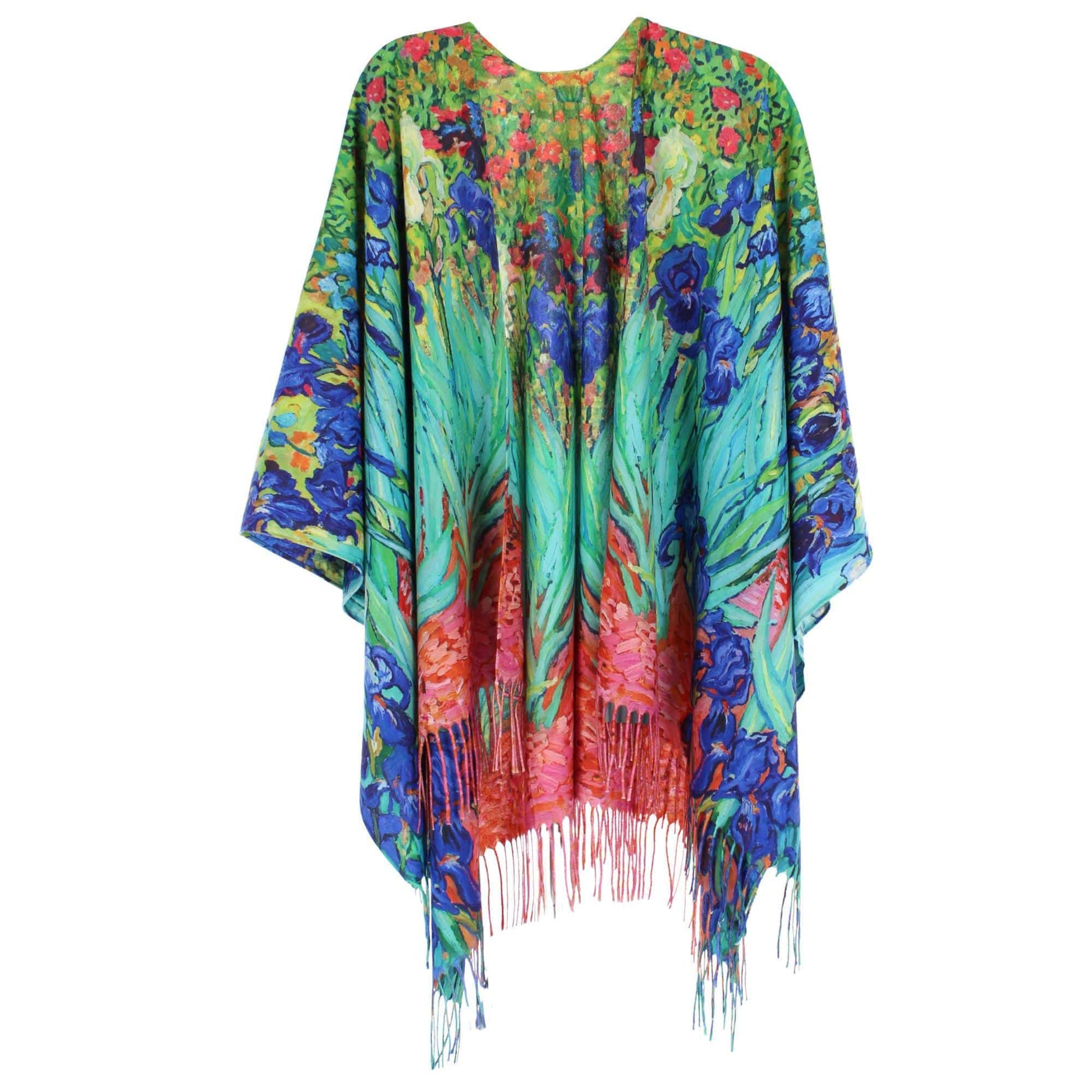 The Magic Scarf Company Women's Van Gogh Irises Print Ruana Shawl Cape - Women's Van Gogh Irises Print Ruana Shawl Cape
