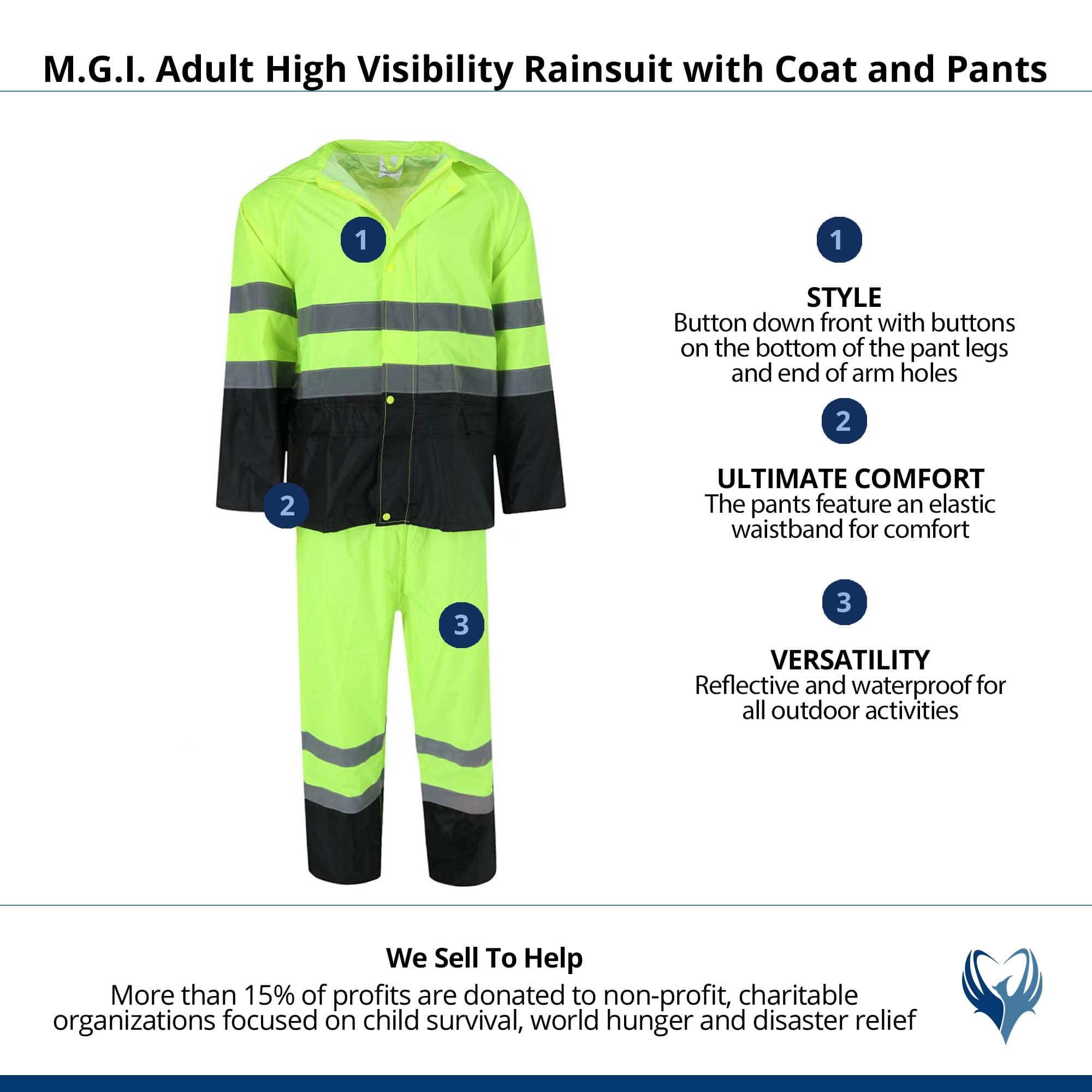 M.G.I. Adult High Visibility Rainsuit with Coat and Pants - Yellow