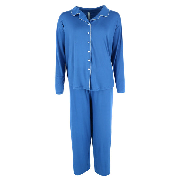 Women's Plus Size Notch Collar Long Pajama Set