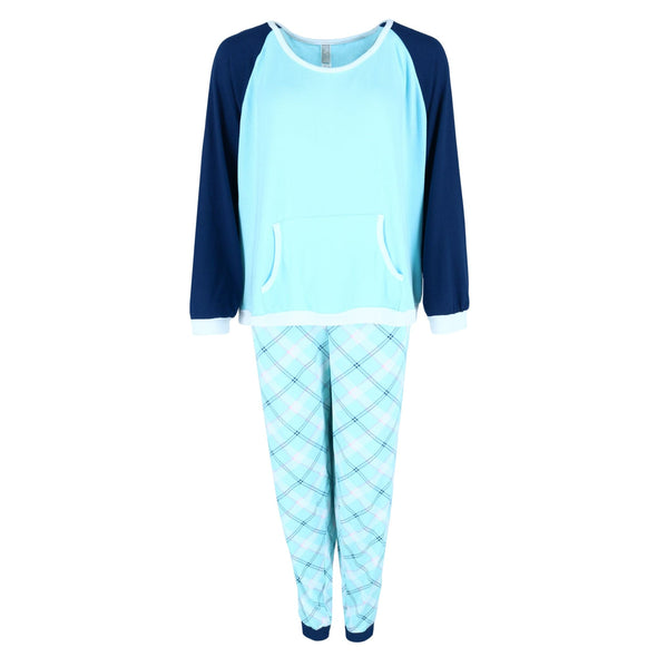 Women's Plus Size Patterned Jogger and Raglan Top Long Pajama Set