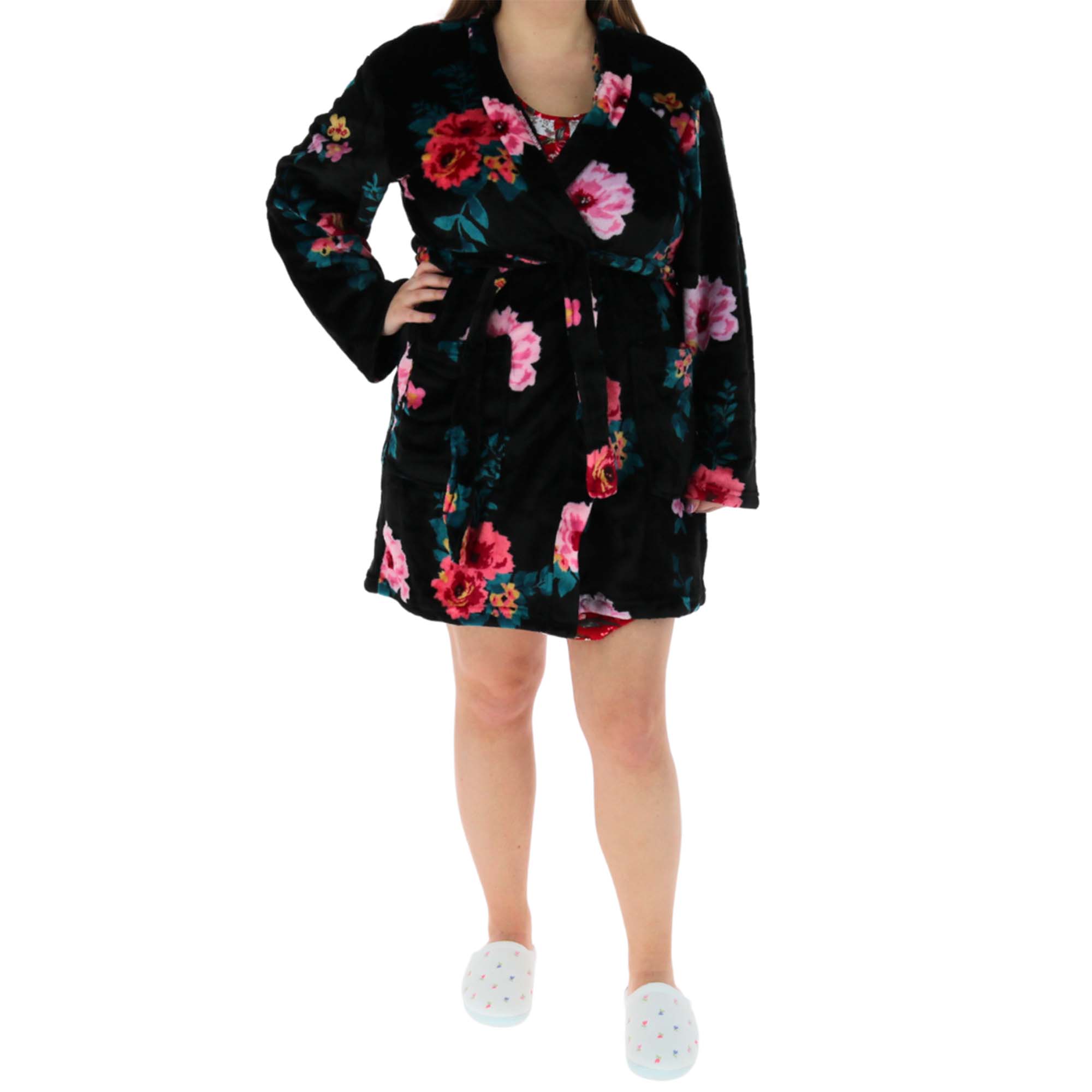 PJ Couture Women's Floral Robe - Black Floral