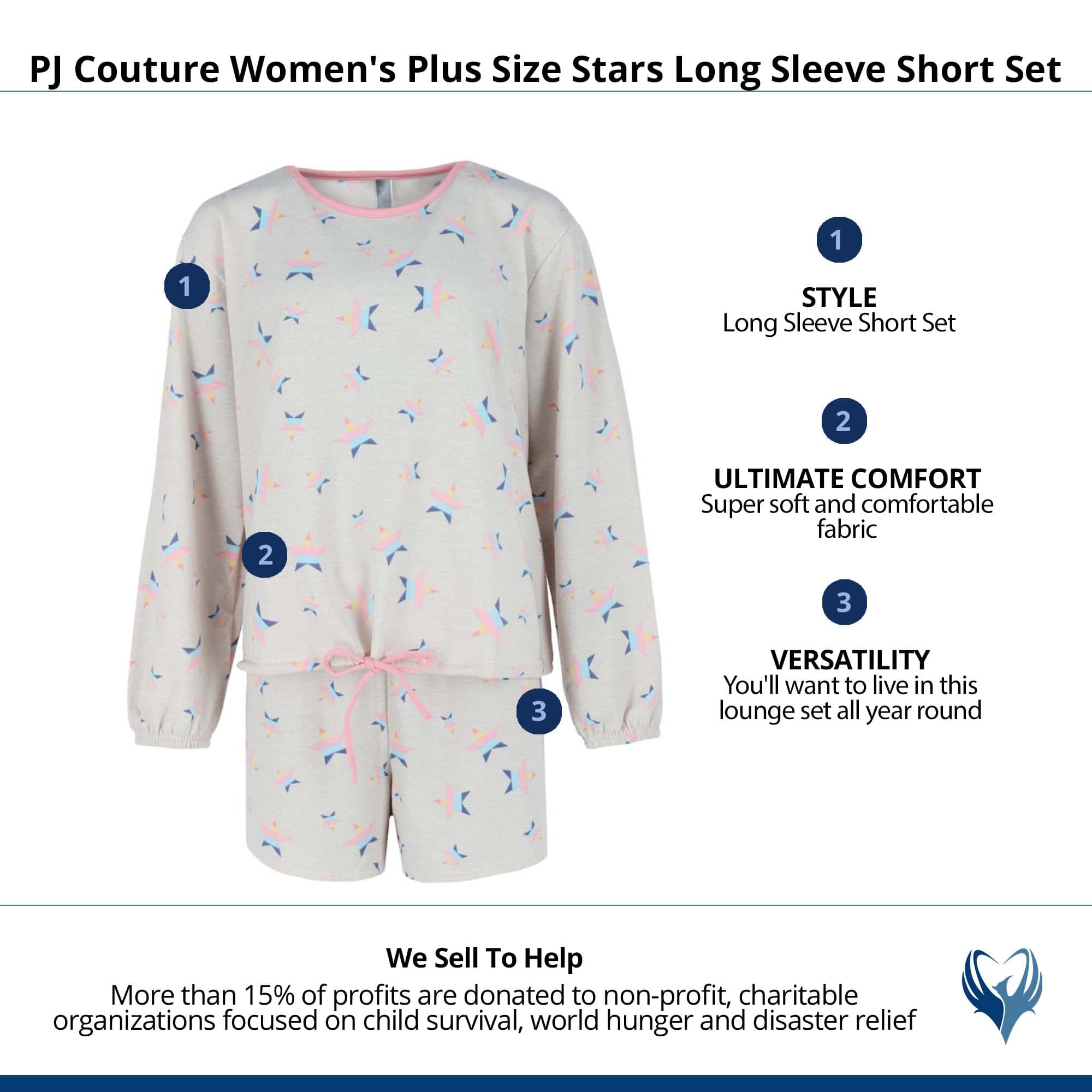 PJ Couture Women's Plus Size Stars Long Sleeve Short Set - Grey