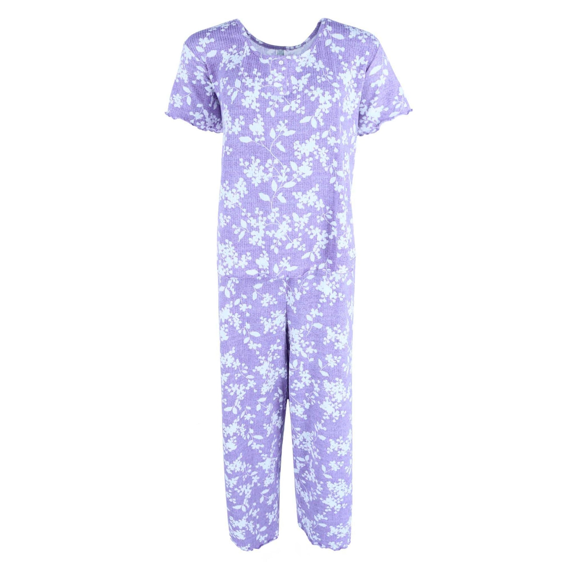 PJ Couture Women's Plus Size Lightweight Ribbed Tropical Print Pajama Set - Women's Plus Size Lightweight Ribbed Tropical Print Pajama Set