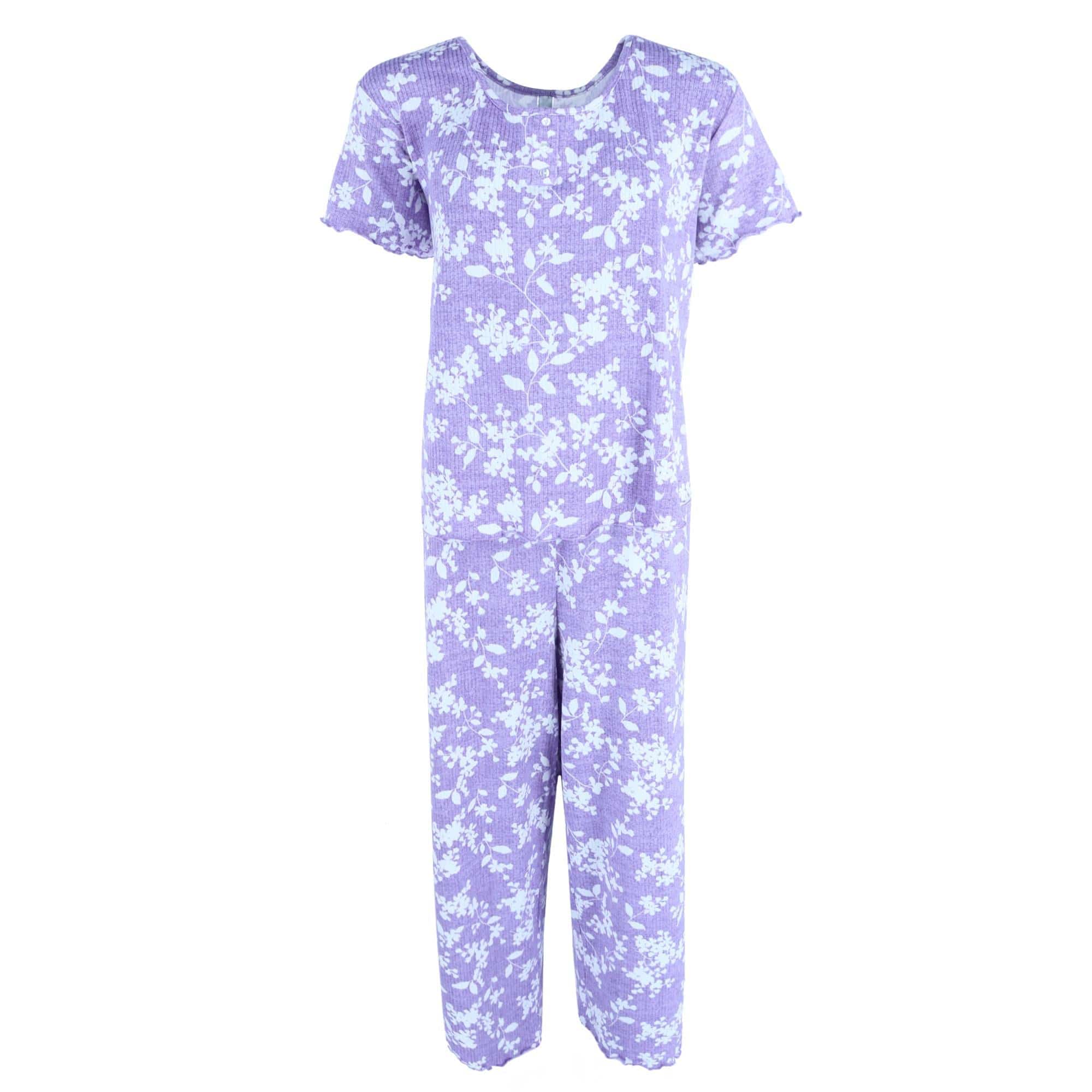 PJ Couture Women's Plus Size Lightweight Ribbed Tropical Print Pajama Set - Women's Plus Size Lightweight Ribbed Tropical Print Pajama Set