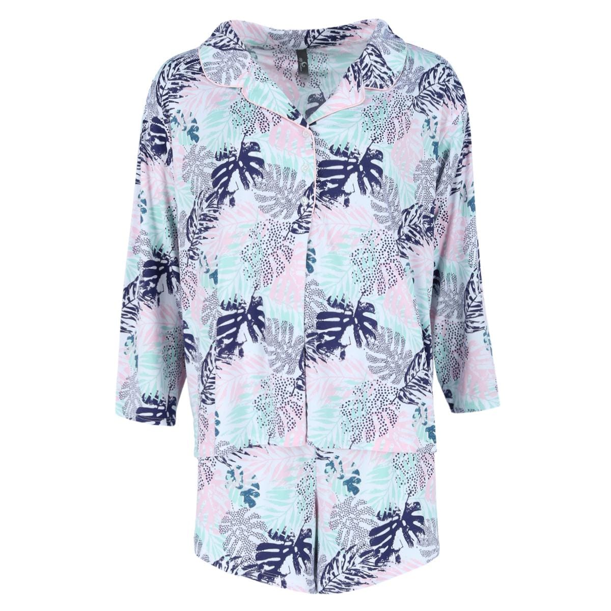 PJ Couture Women's Plus Size Tropic Palms Notch Collar Short Set - Women's Plus Size Tropic Palms Notch Collar Short Set