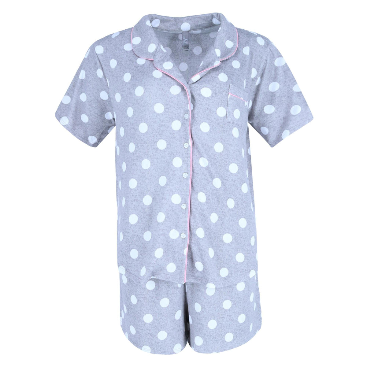 PJ Couture Women's Plus Size Polka Dot Pajama Short Set - Grey