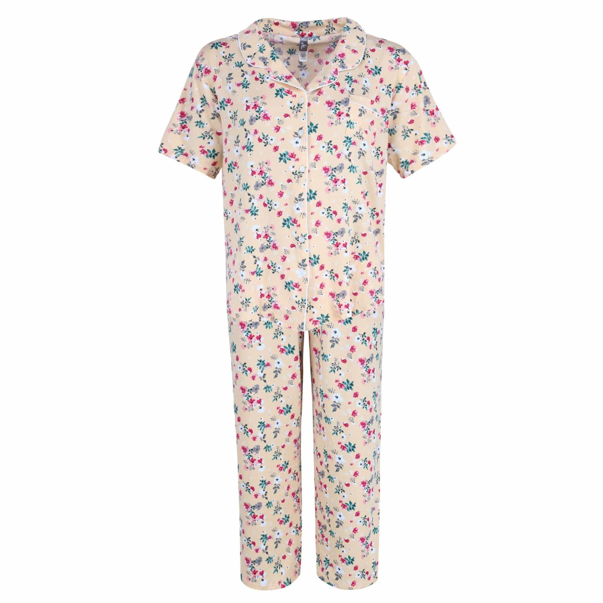 PJ Couture Women's Plus Size Floral Capri PJ Set - Yellow