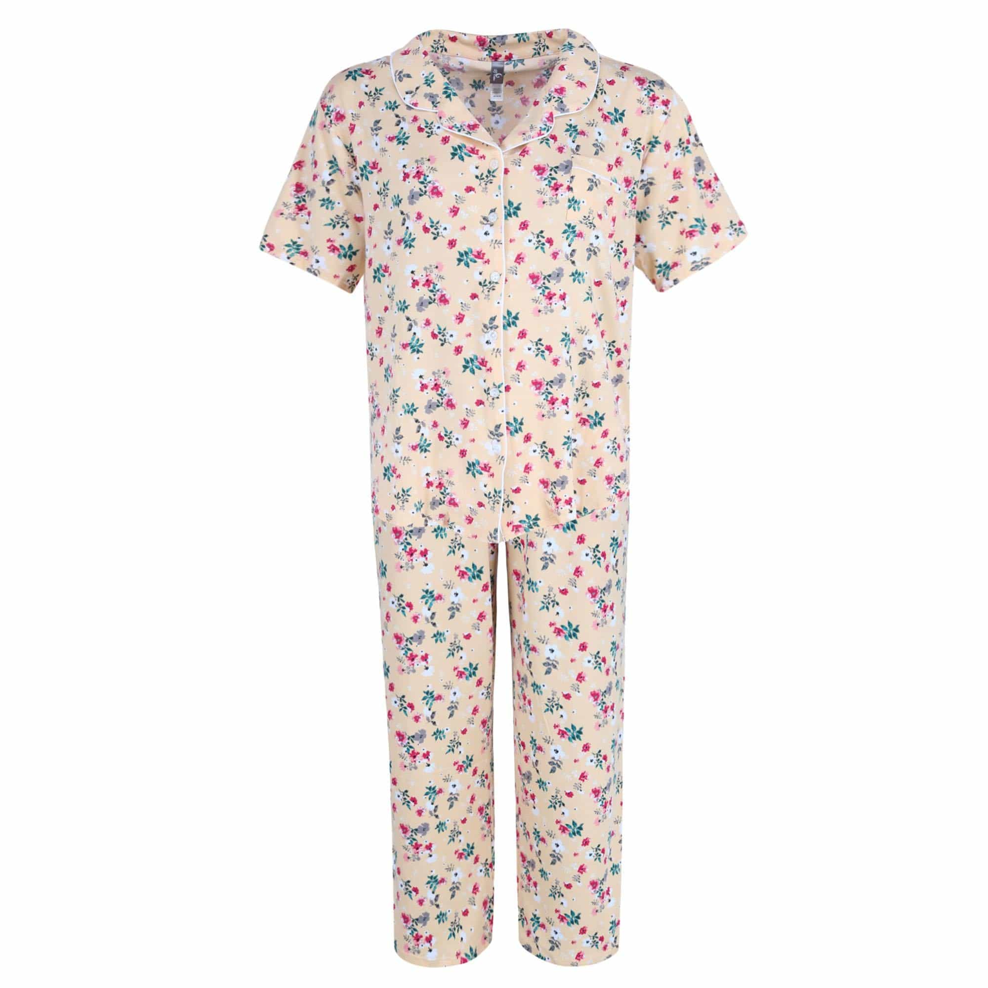 PJ Couture Women's Plus Size Floral Capri PJ Set - Yellow