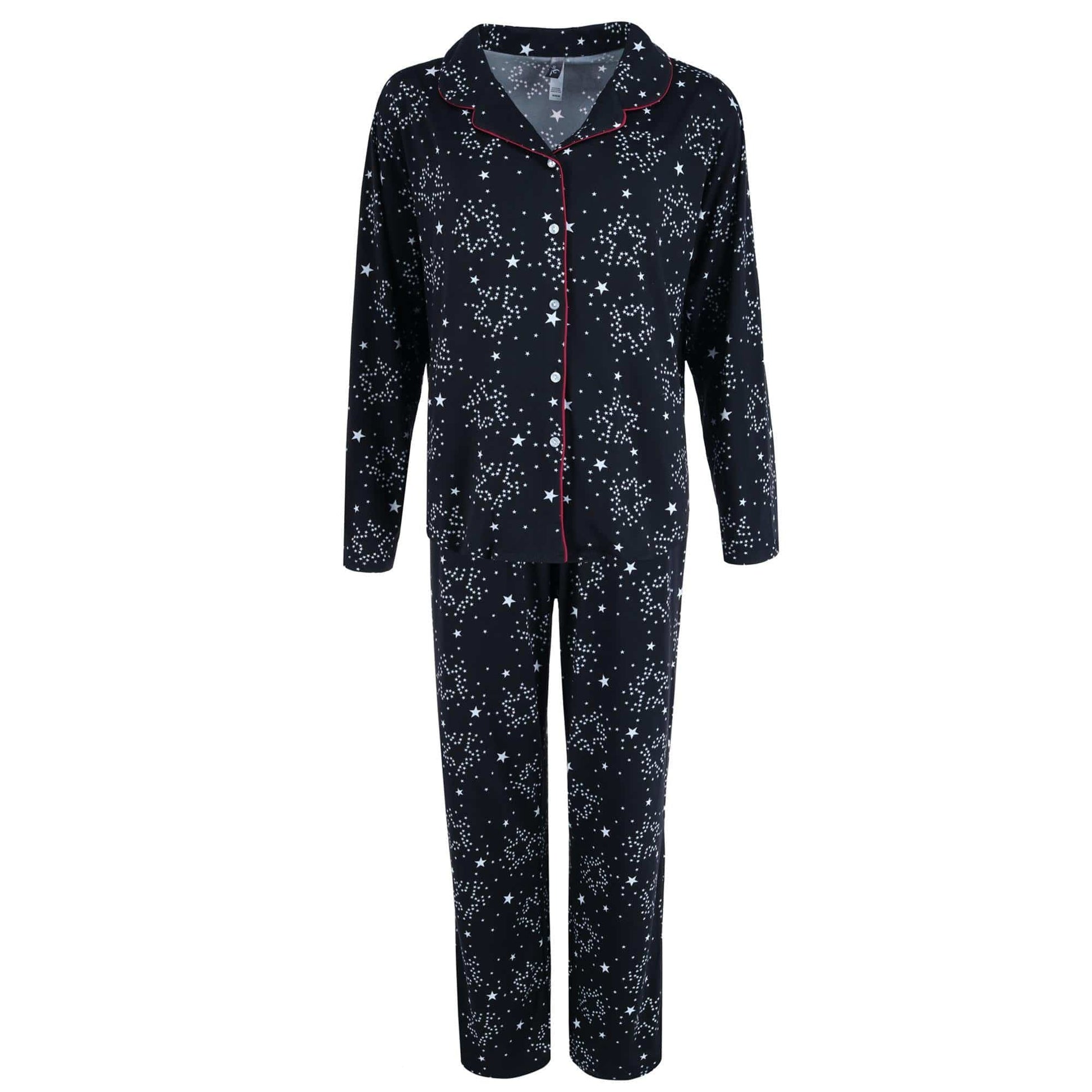 PJ Couture Women's Plus Size Star Print Pajama Set - Black