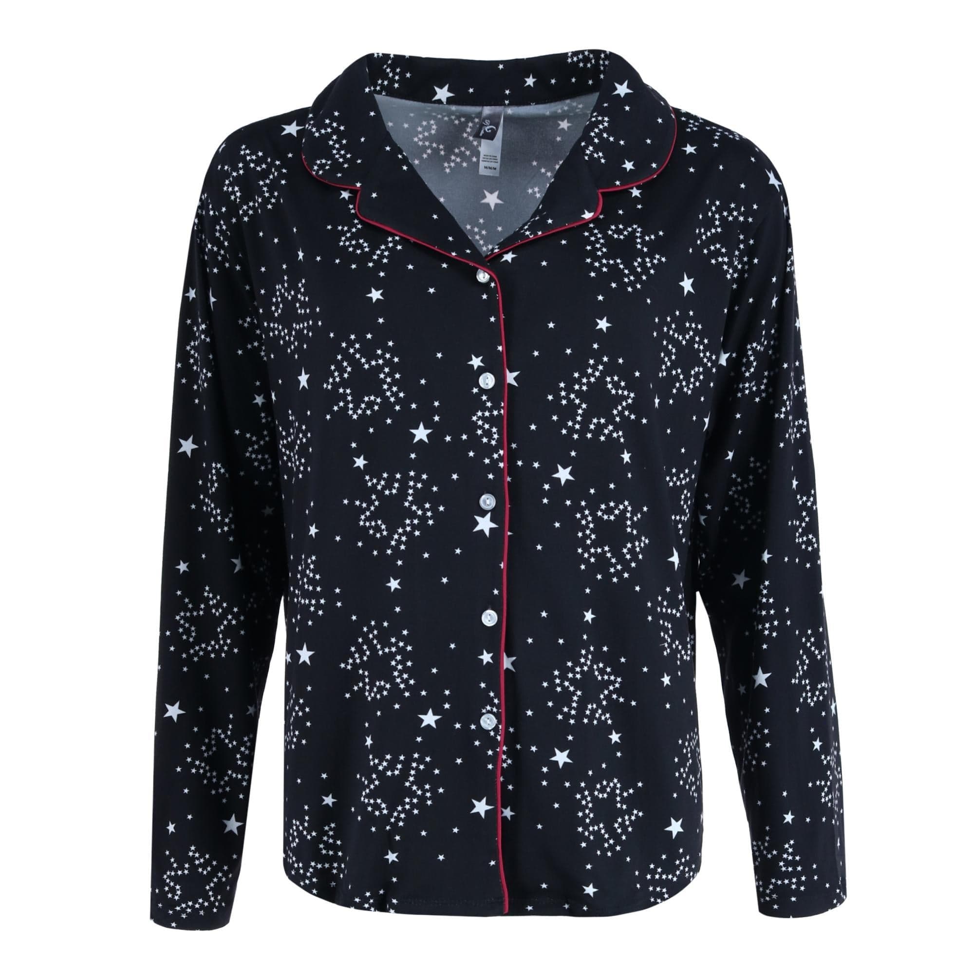PJ Couture Women's Plus Size Star Print Pajama Set - Black
