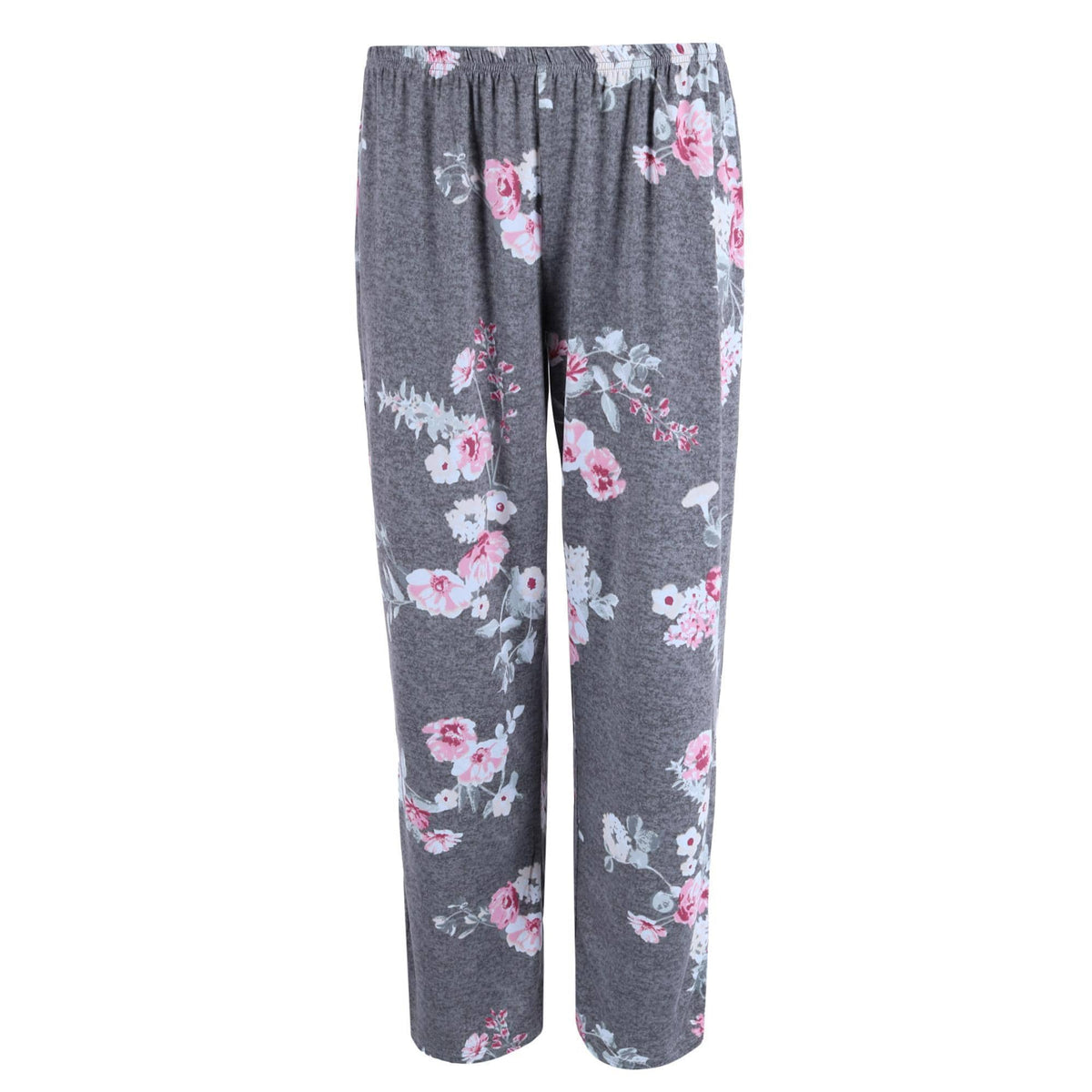 PJ Couture Women's Plus Size Floral Print Notch Pajama Set - Grey