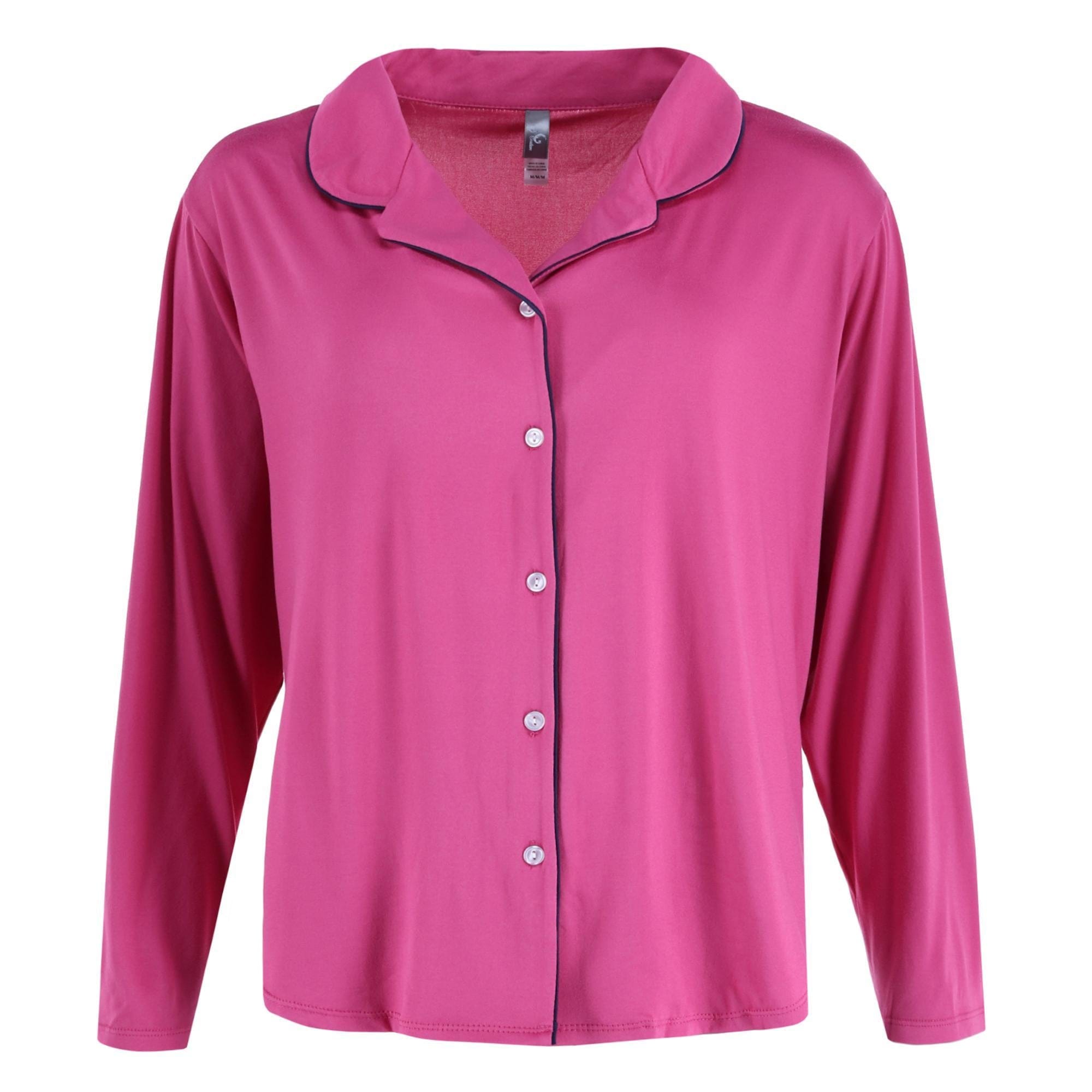 PJ Couture Women's Plus Size Notch Collar Pajama Set - Magenta