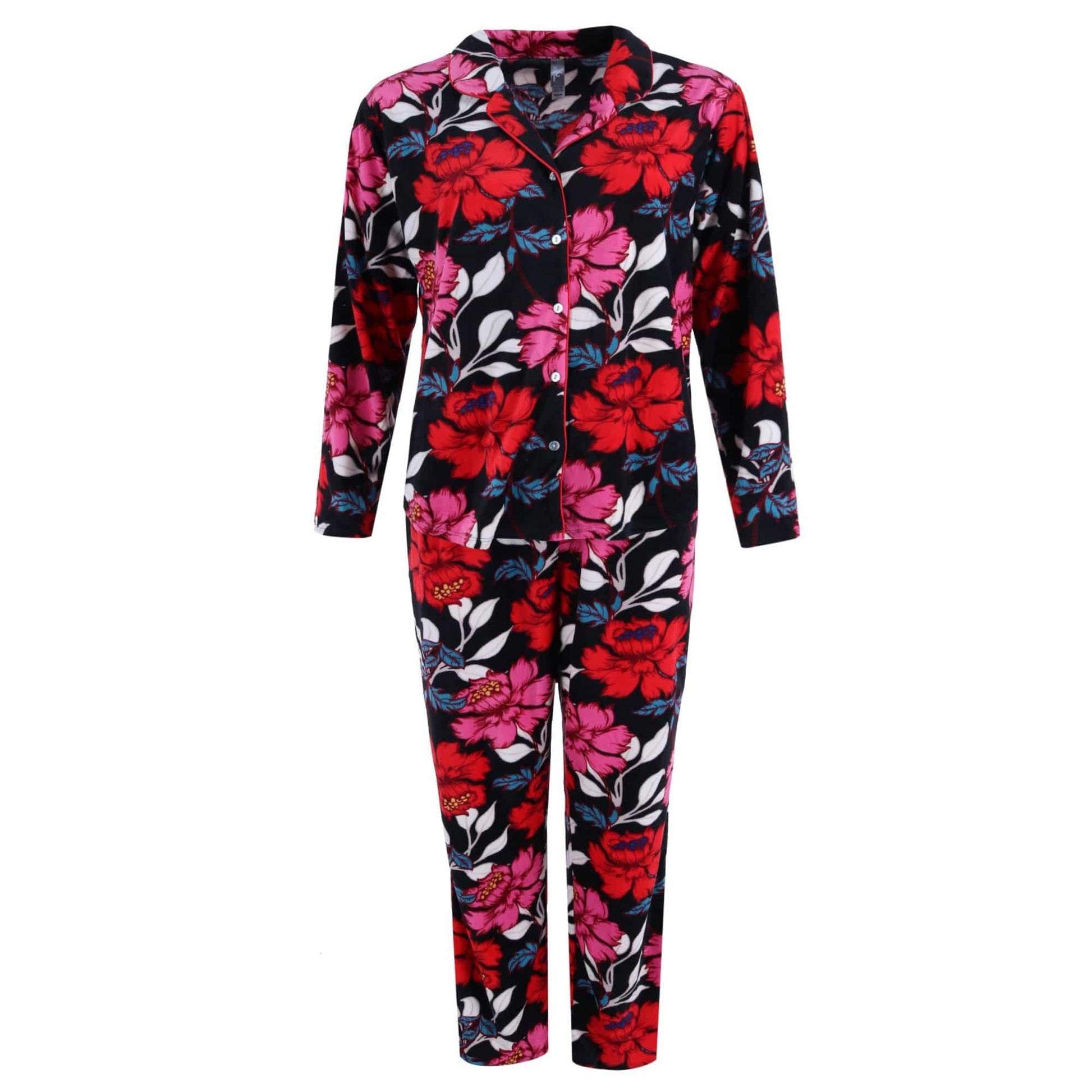 PJ Couture Women's Floral Notch Pajama Set - Black Floral
