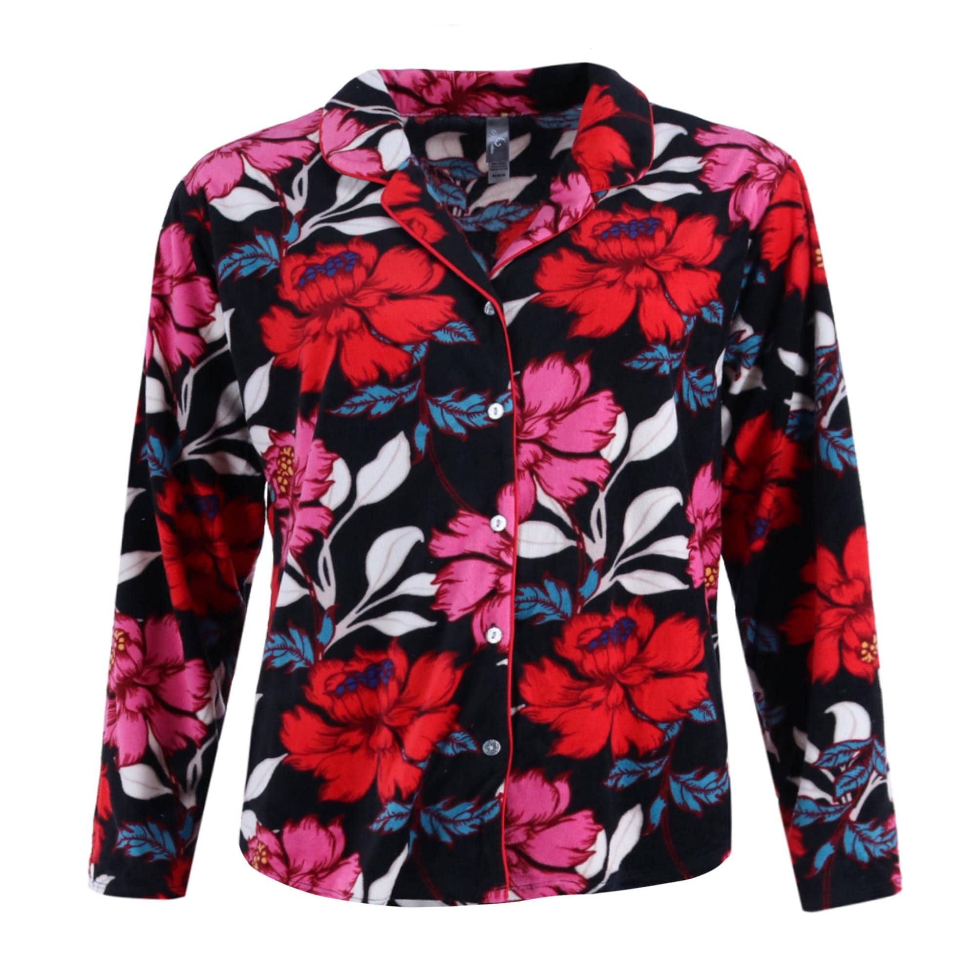 PJ Couture Women's Floral Notch Pajama Set - Black Floral