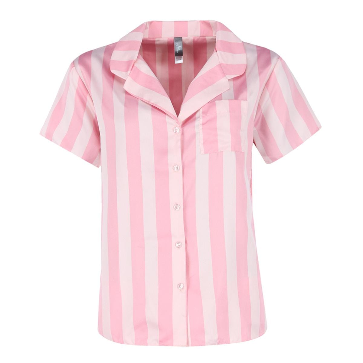 PJ Couture Women's Pink Stripe Notch Collar Short Set - Pink