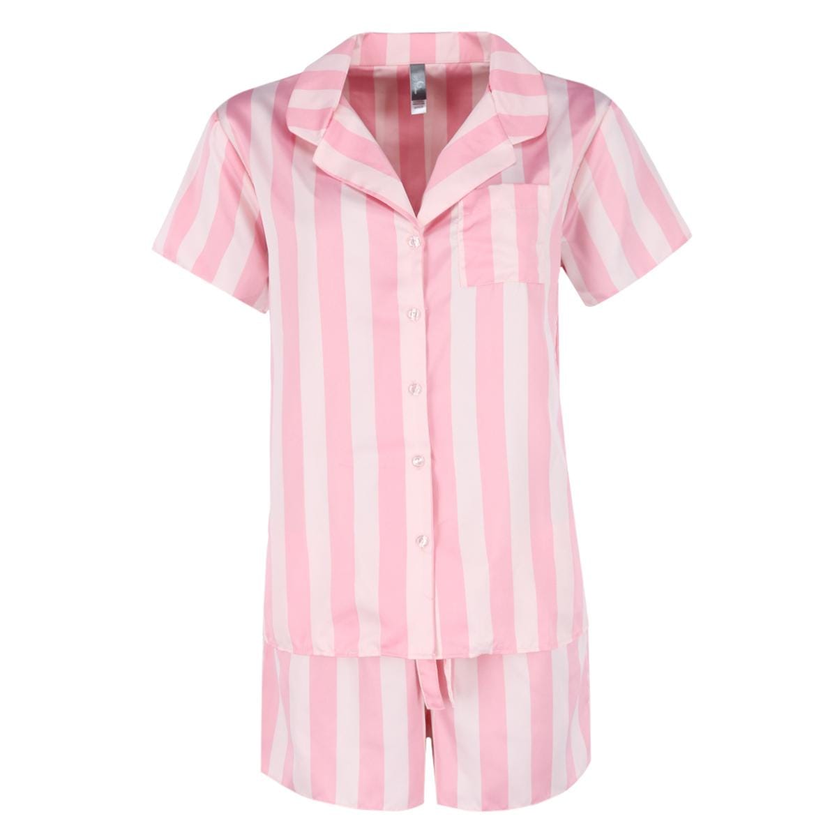 PJ Couture Women's Pink Stripe Notch Collar Short Set - Women's Pink Stripe Notch Collar Short Set