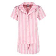Women's Pink Stripe Notch Collar Short Set