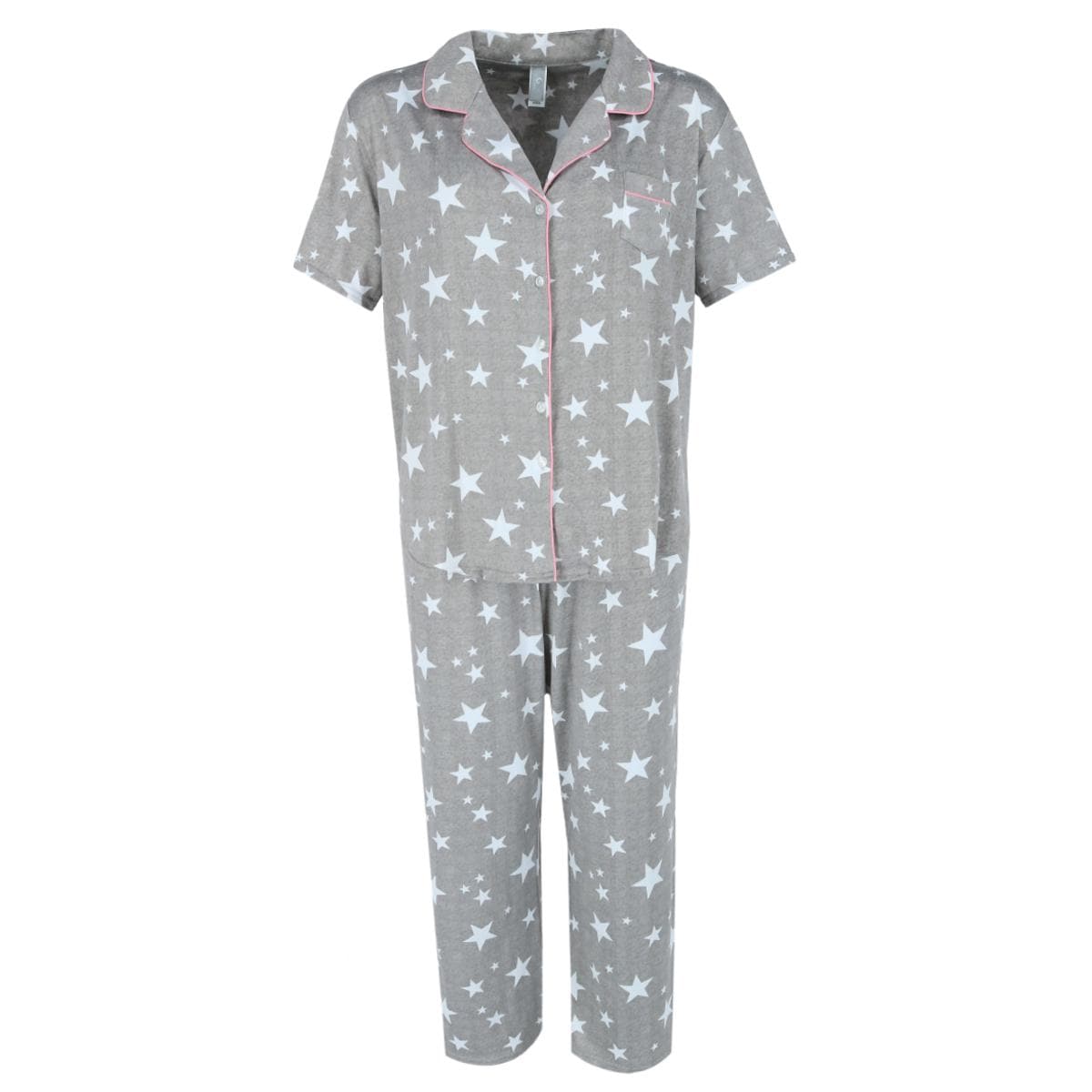 PJ Couture Women's Grey Star Notch Collar Capri Set - Grey