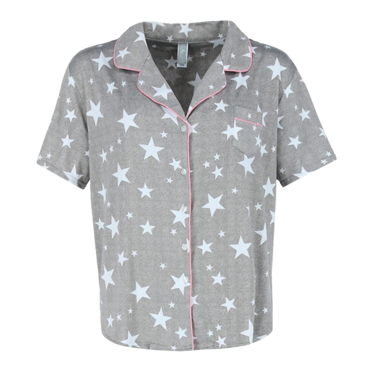 PJ Couture Women's Grey Star Notch Collar Capri Set - Grey