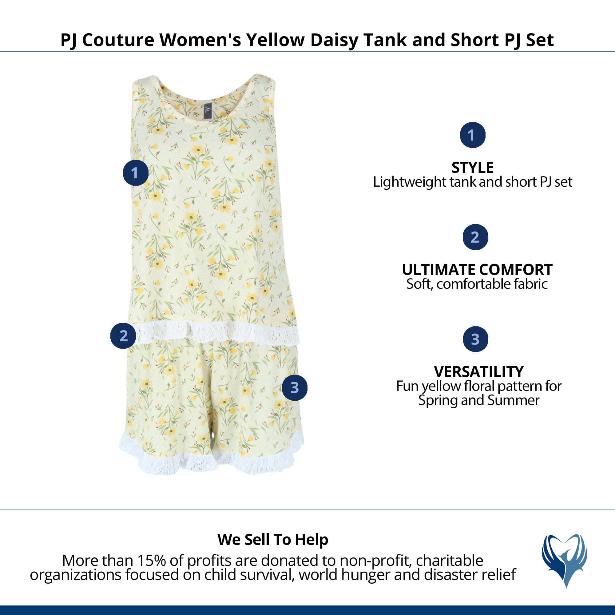 PJ Couture Women's Yellow Daisy Tank and Short PJ Set - Yellow