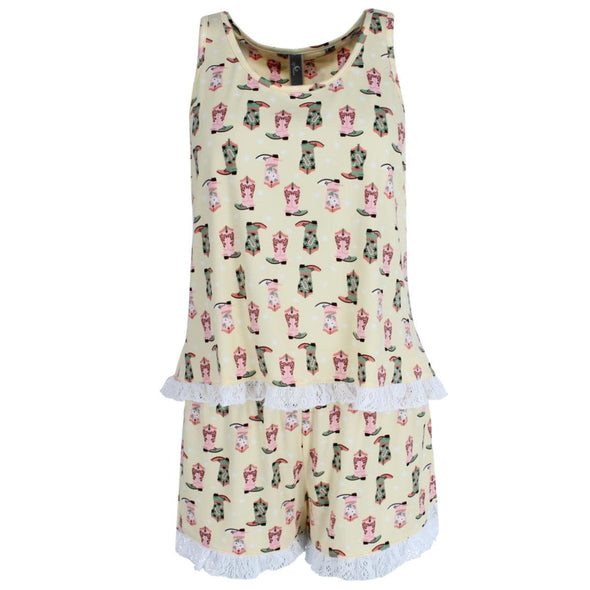 Women's Sleeveless Lacy Matching Short Set