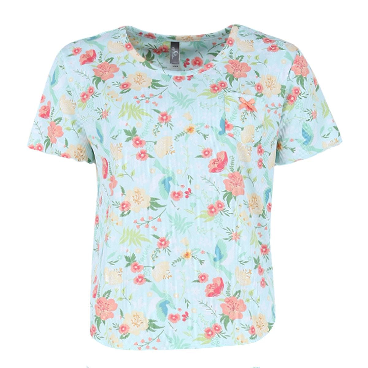 PJ Couture Women's Tropical Floral Ribbed Short Sleeve Capri Set - Blue