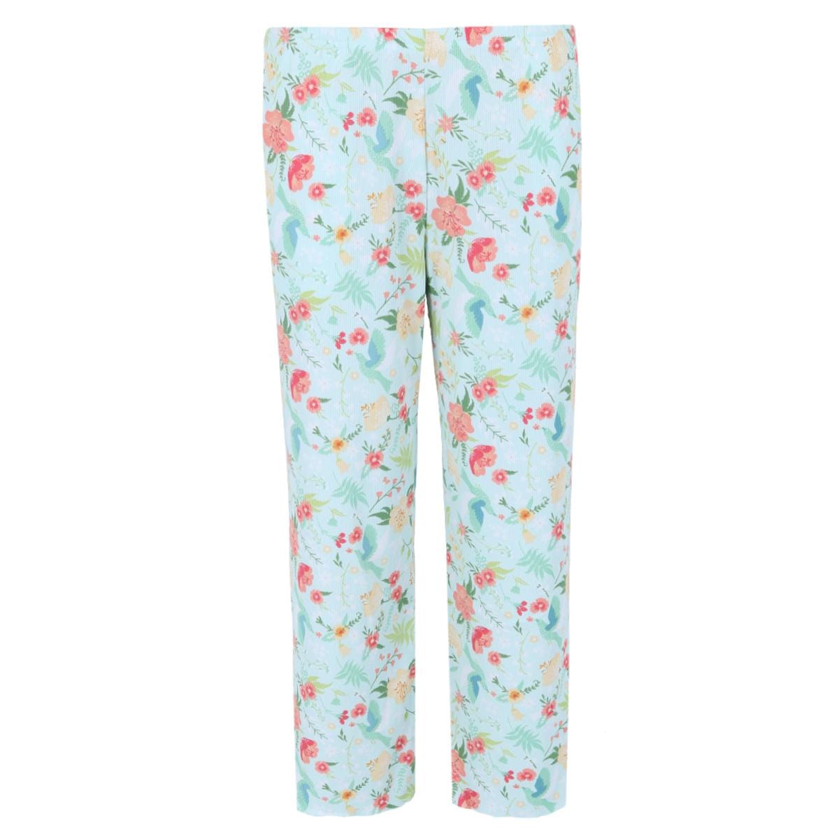 PJ Couture Women's Tropical Floral Ribbed Short Sleeve Capri Set - Blue