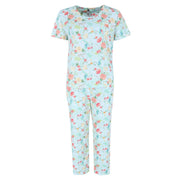Women's Tropical Floral Ribbed Short Sleeve Capri Set